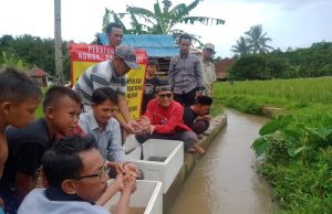 Jaga Keseimbangan Ekosistem Sungai, Pj Kades Ciherang Tebar 2000 Benih Ikan Nila dan Lele